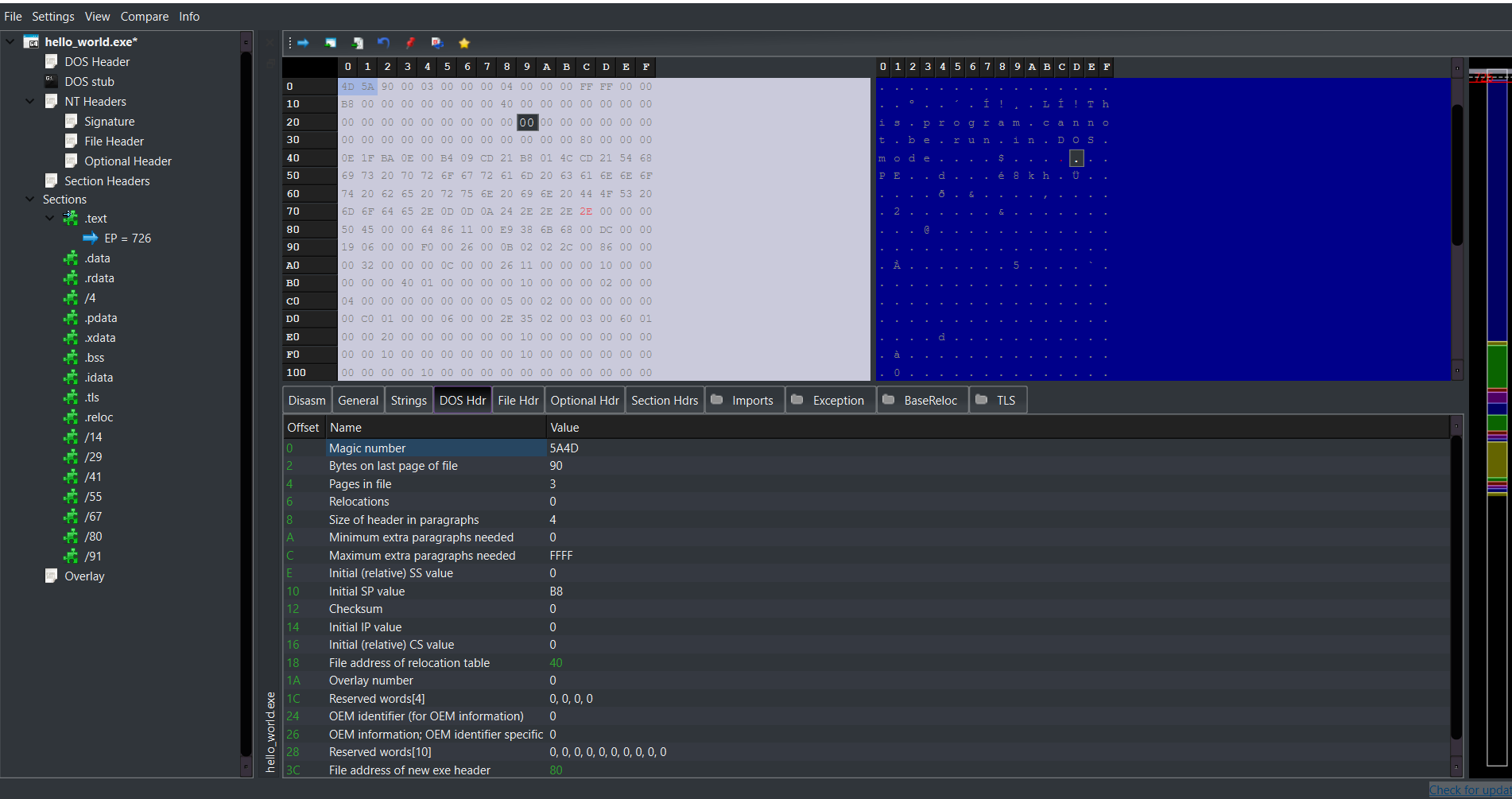 My 'Hello World' program in PE-bear.